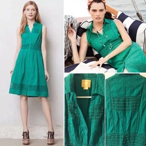 Maeve Anthro Kelly Green Swiss Dot Midi Dress Sz 0